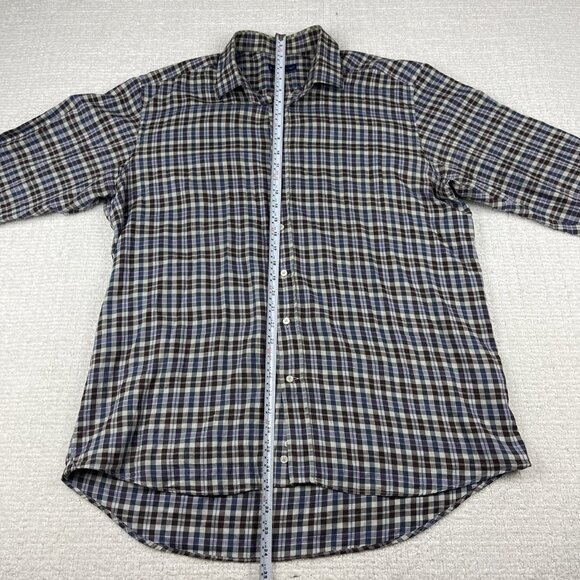 ETRO Shirt Men 44 Plaid Brown/Purple/Blue Preppy Dress Long Sleeve Made in Italy - Picture 12 of 16